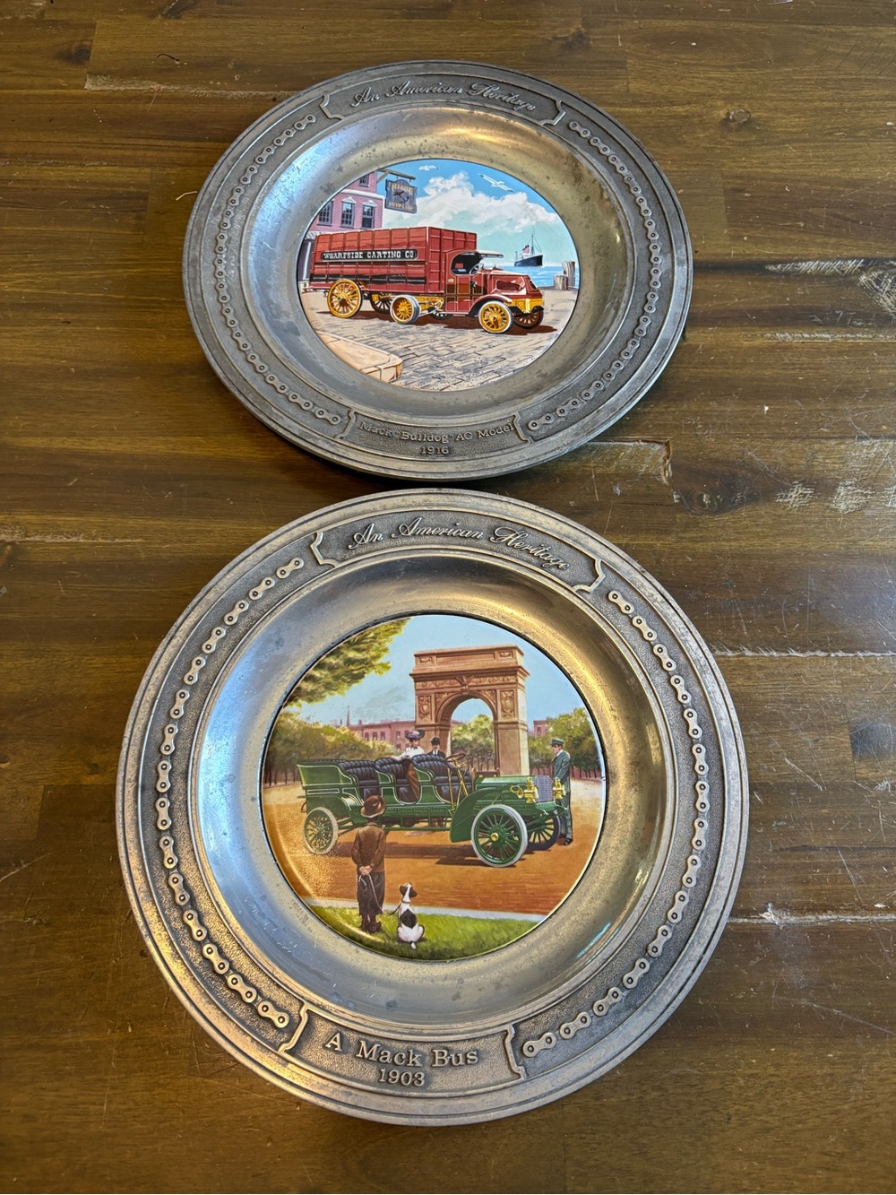 Mac Truck Pewter Plates Collectible Set Bus Bulldog AC Model Decor Wall Vintage